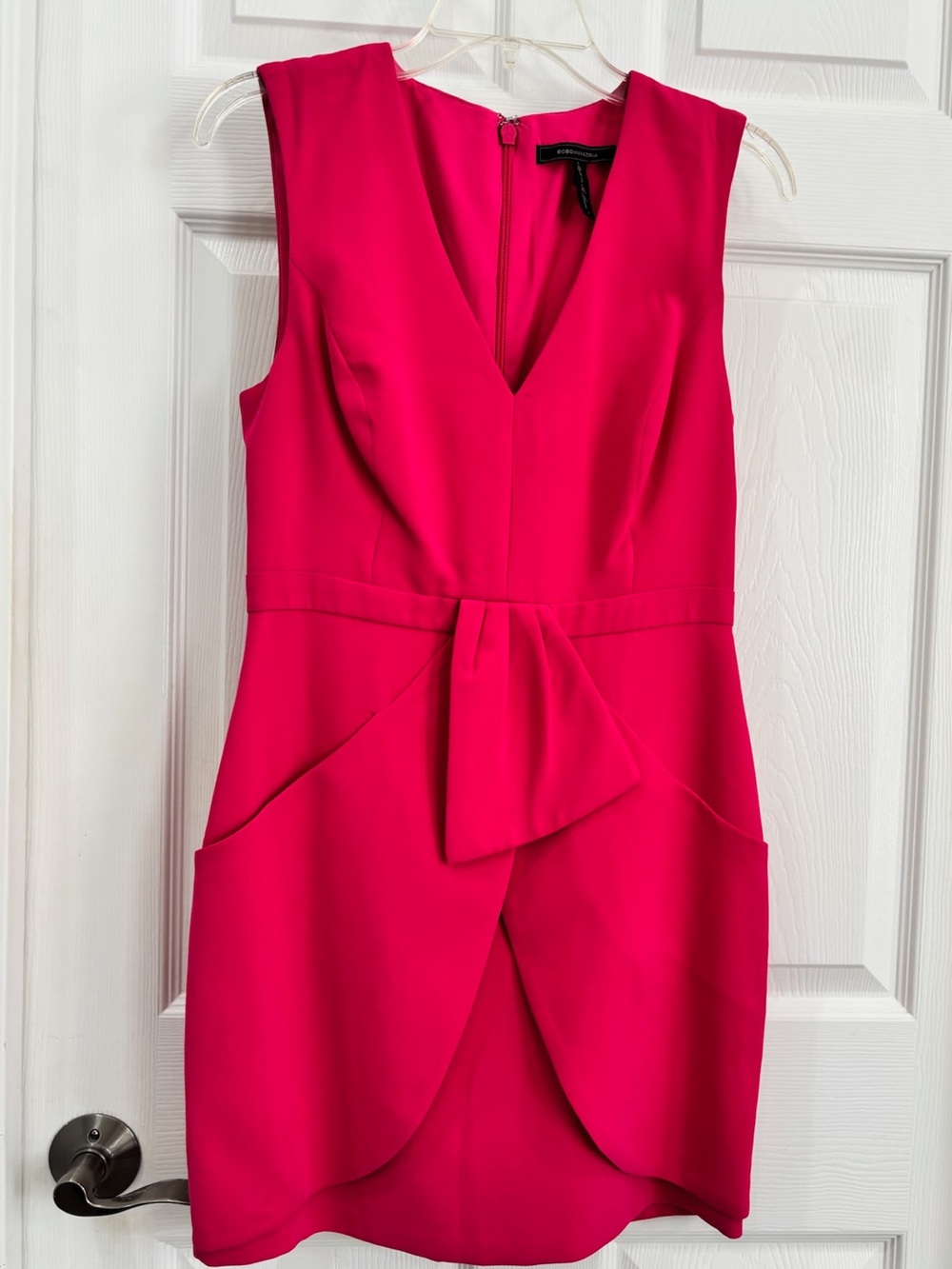 BCBGMaxAzria Vibrant Fuchsia Sleeveless V-Neck Dress with Front Tie